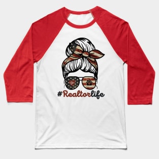 Realtor Life Messy Bun US Flag Baseball T-Shirt